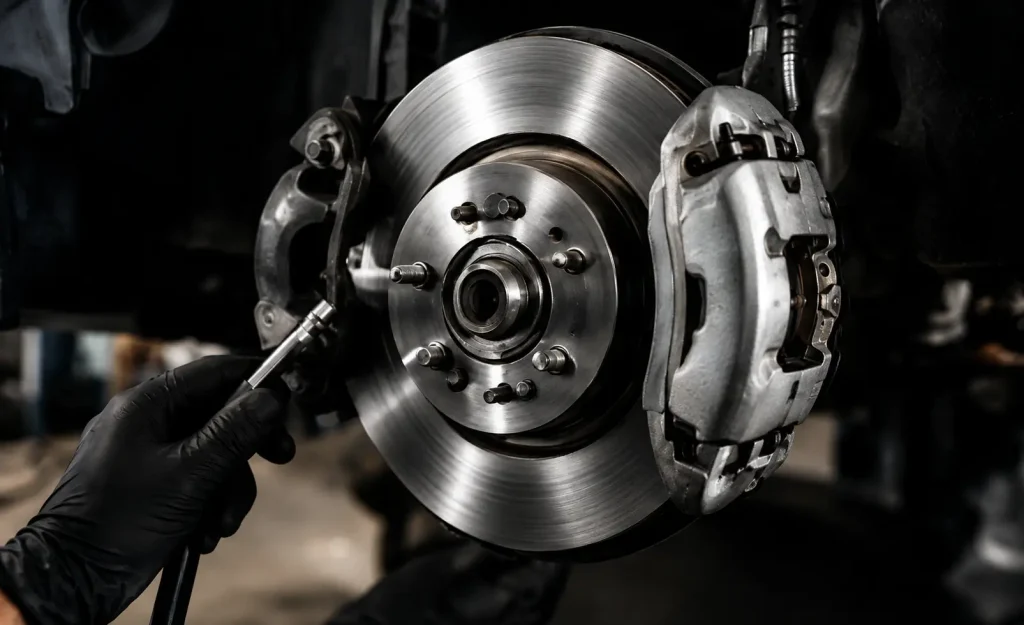 Mechanic Using Automotive Diagnostic Tablet
